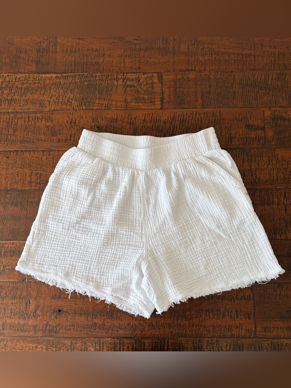 DKNY White Gauze 100% Cotton High-Waist Lounge Shorts SZ.L